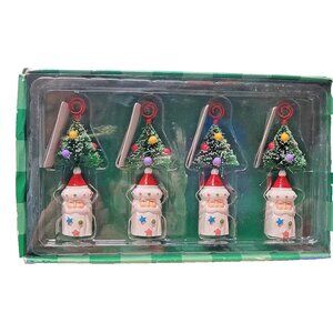 Department 56 Santa Placecard Holders Set 4 Bottle Brush Trees Christmas Table